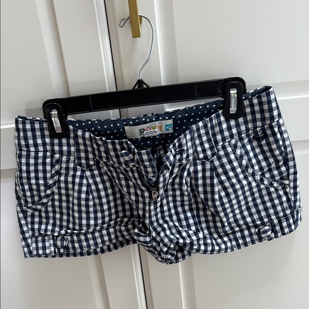 Roxy Black and White Jean Shorts with Classic Gingham Design